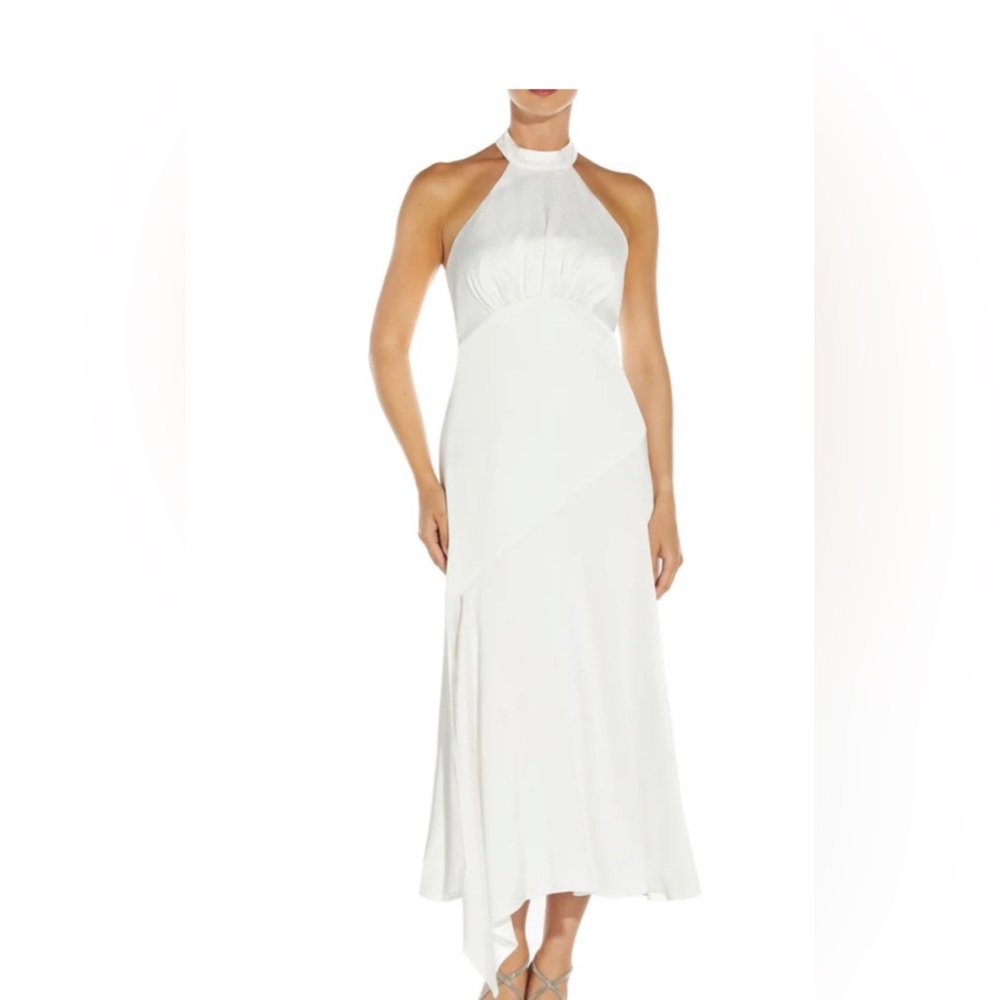 Aidan By Aidan Mattox White Ruched Halter MIDI Dress Bridal